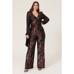 ML Monique Lhuillier Sequin Wide Leg Jumpsuit Size 16 Multicolor